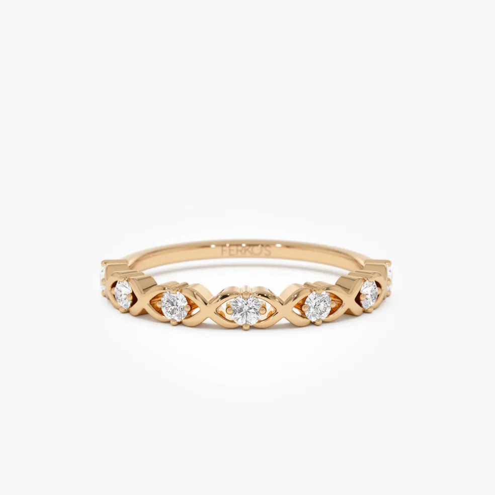 14k X O Design Diamond Wedding RIng