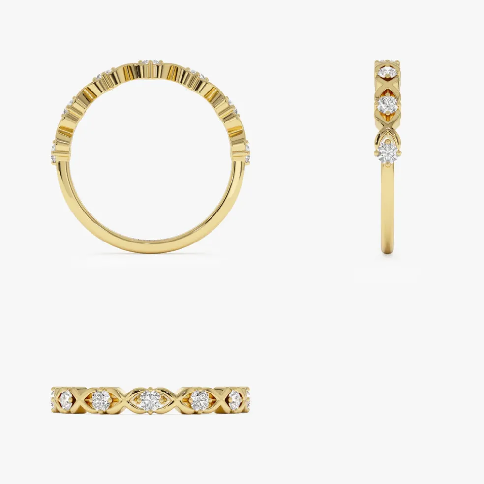 14k X O Design Diamond Wedding RIng