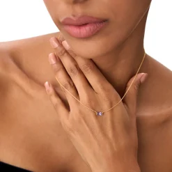 14Kt Gold Baguette Amethyst Dainty Birthstone Necklace