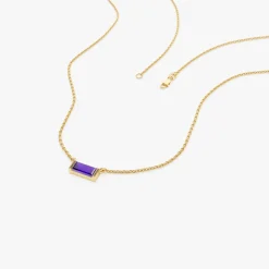 14Kt Gold Baguette Amethyst Dainty Birthstone Necklace