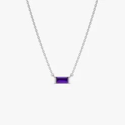14Kt Gold Baguette Amethyst Dainty Birthstone Necklace