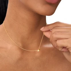 14Kt Gold Baguette Citrine Dainty Birthstone Necklace
