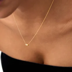 14Kt Gold Baguette Citrine Dainty Birthstone Necklace
