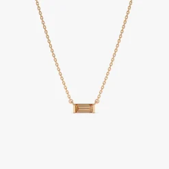 14Kt Gold Baguette Citrine Dainty Birthstone Necklace