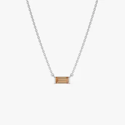 14Kt Gold Baguette Citrine Dainty Birthstone Necklace