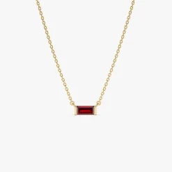 14Kt Gold Baguette Garnet Dainty Birthstone Necklace