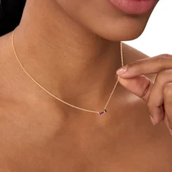 14Kt Gold Baguette Garnet Dainty Birthstone Necklace