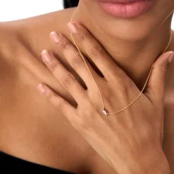 14Kt Gold Baguette Garnet Dainty Birthstone Necklace