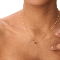 14Kt Gold Baguette Garnet Dainty Birthstone Necklace