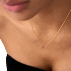 14Kt Gold Baguette Garnet Dainty Birthstone Necklace