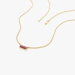 14Kt Gold Baguette Garnet Dainty Birthstone Necklace