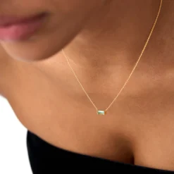 14Kt Gold Baguette London Blue Topaz Dainty Birthstone Necklace