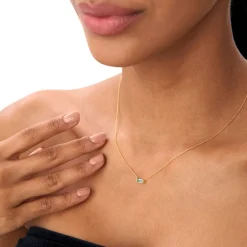 14Kt Gold Baguette London Blue Topaz Dainty Birthstone Necklace