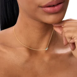 14Kt Gold Baguette London Blue Topaz Dainty Birthstone Necklace