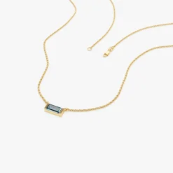 14Kt Gold Baguette London Blue Topaz Dainty Birthstone Necklace