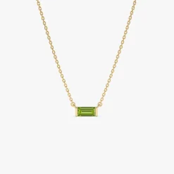 14Kt Gold Baguette Peridot Dainty Birthstone Necklace