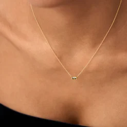 14Kt Gold Baguette Peridot Dainty Birthstone Necklace