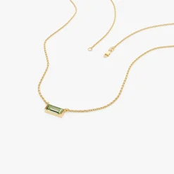 14Kt Gold Baguette Peridot Dainty Birthstone Necklace