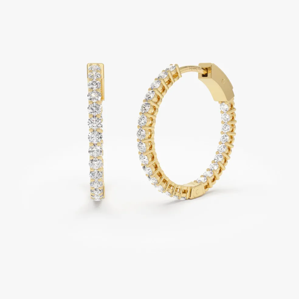 14Kt 21.5MM Inside Out Diamond Hoops