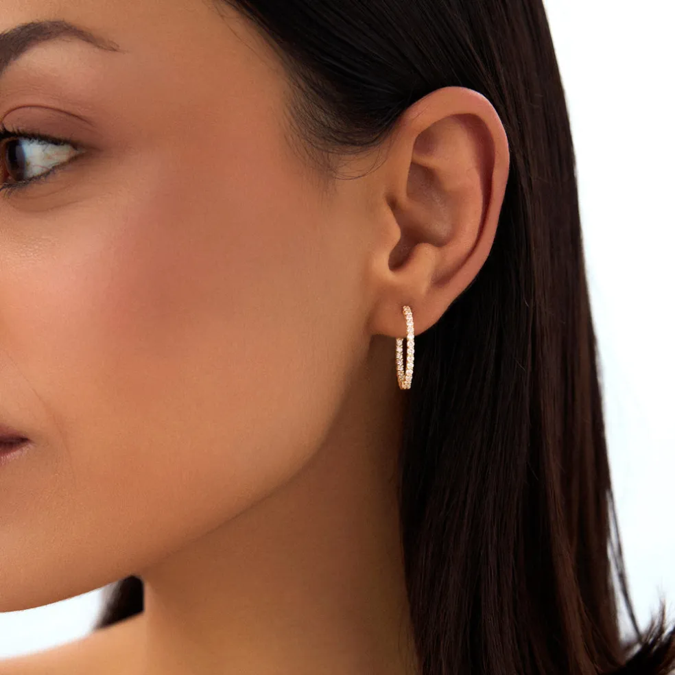 14Kt 21.5MM Inside Out Diamond Hoops