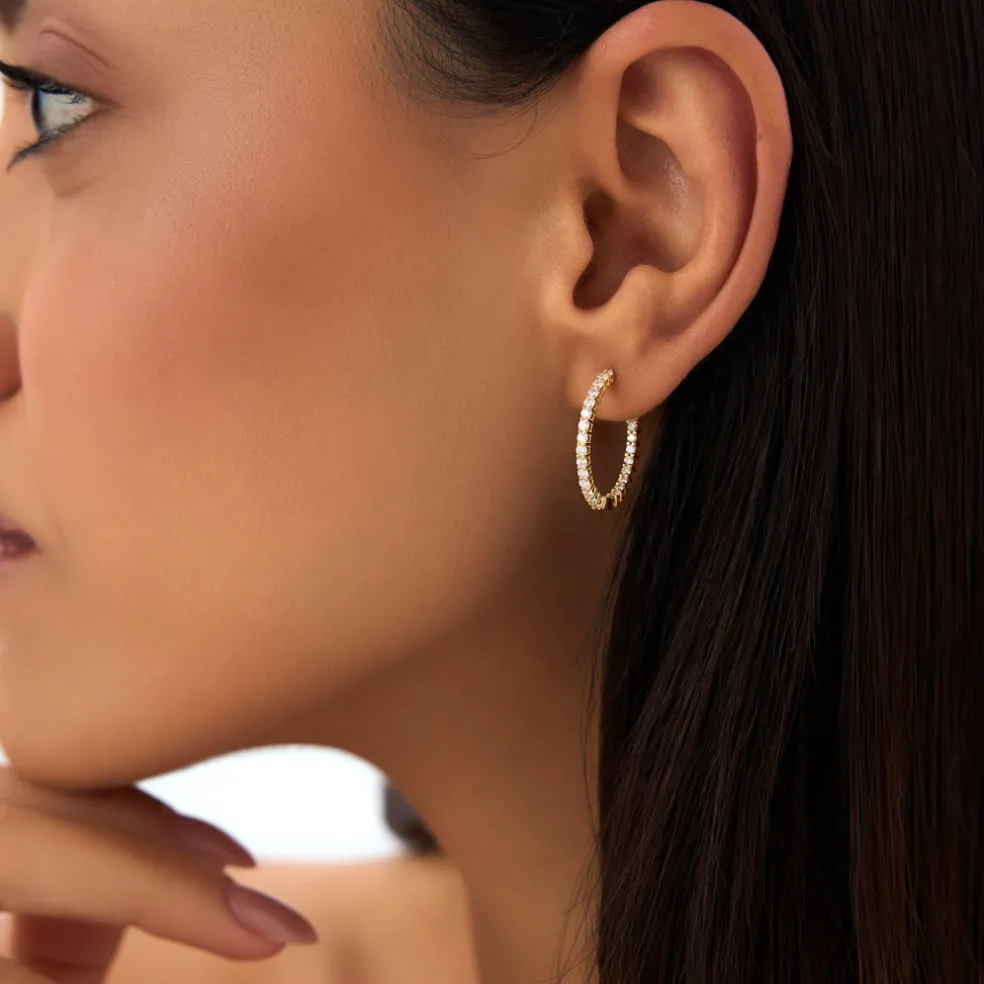 14Kt 21.5MM Inside Out Diamond Hoops