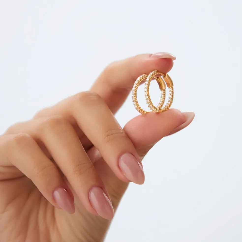 14Kt 21.5MM Inside Out Diamond Hoops