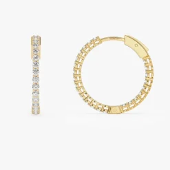 14Kt 21.5MM Inside Out Diamond Hoops