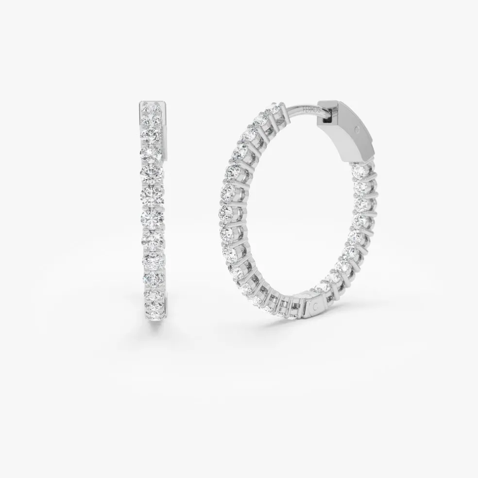 14Kt 21.5MM Inside Out Diamond Hoops
