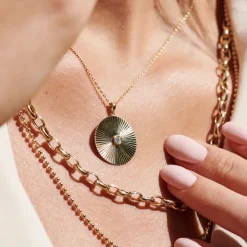 Large Diamond Disc Ray Necklace in 14K