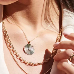 Large Diamond Disc Ray Necklace in 14K