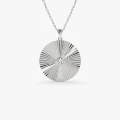 Large Diamond Disc Ray Necklace in 14K