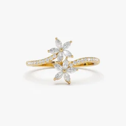 Marquise Diamond Flower Bypass Ring in 14k
