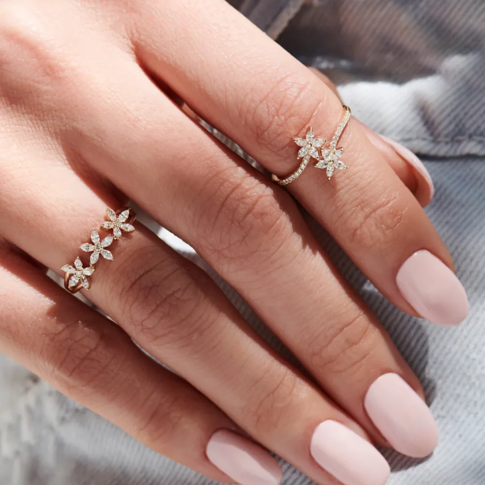 Marquise Diamond Flower Bypass Ring in 14k