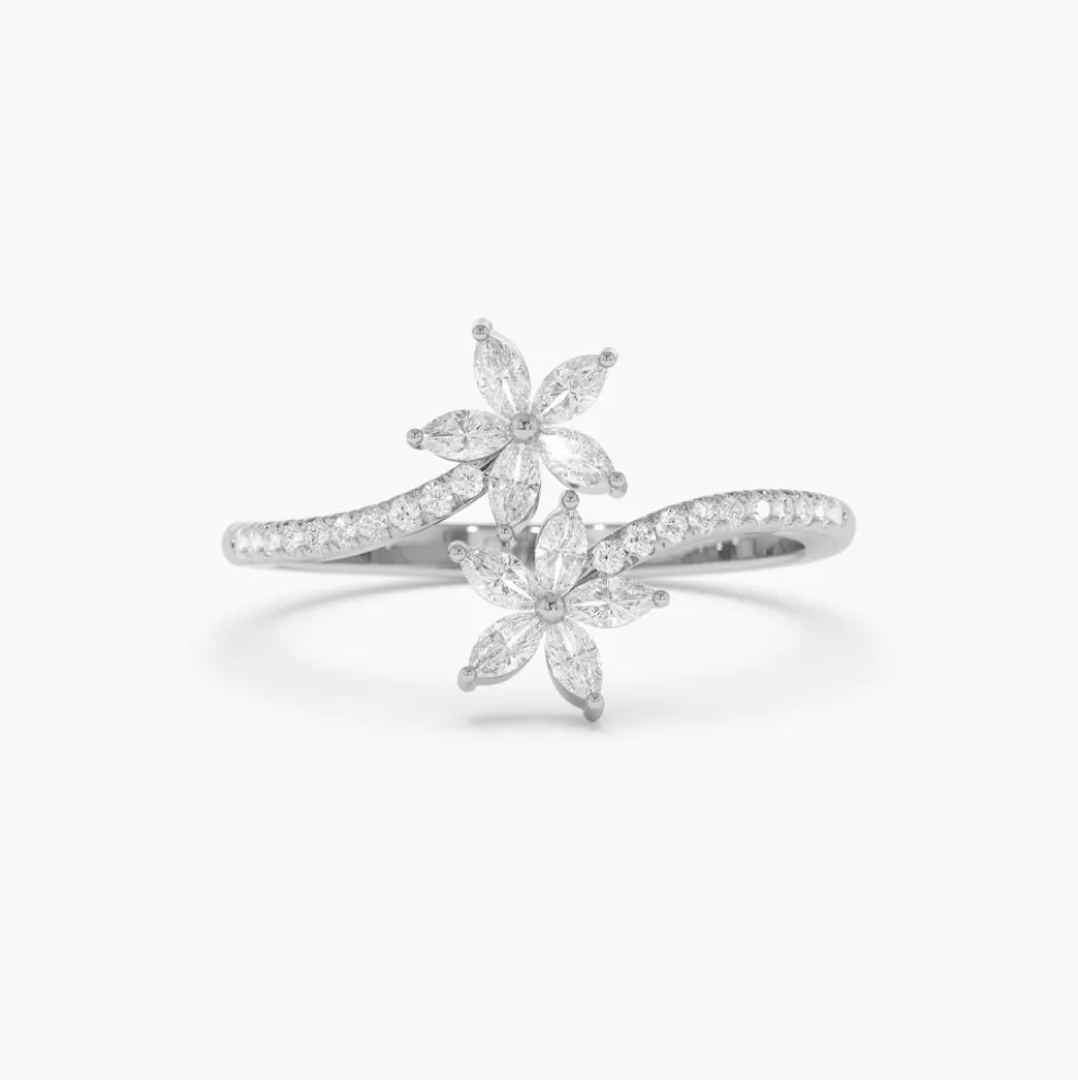 Marquise Diamond Flower Bypass Ring in 14k