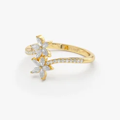 Marquise Diamond Flower Bypass Ring in 14k