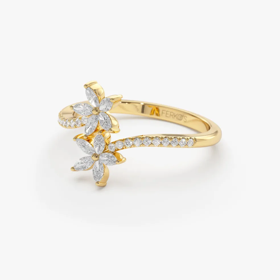 Marquise Diamond Flower Bypass Ring in 14k