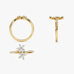 Marquise Diamond Flower Bypass Ring in 14k