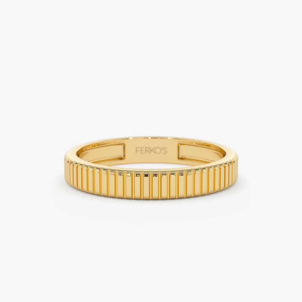 3MM Ribbed Ring in 14k Gold